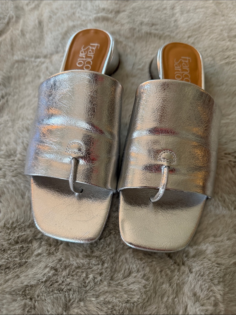 Franco Sarto Metallic Silver Slide Mules